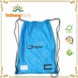 Custom Logo Black Color Gym Nylon Drawstring Bag with Front Zipper Pocket