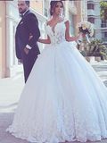 Cap Sleeves Bridal Ball Gown Lace Beads Wedding Dress Wdo79