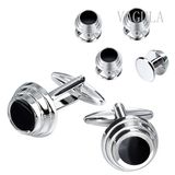 VAGULA Jewelry Silver Tuxedo Black Painting Cufflinks Studs 6PCS Set Cuff Links