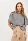 2017 High Quality Women Cotton Plaid Checked Flute Sleeve T Shirt Wholesale