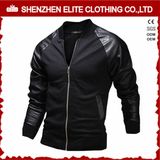 Popular Fashion Blank Black Leather Bomber Jacket Cheap (ELTWBJI-17)