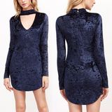 Fashion Women Leisure Casual Velvet V-Neck Bodycon Dress