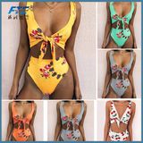 Flora Print High Wasit Butterfly Knot Reversible Swimwear