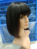 Black Short Bob Human Hair Wigs for Women with Fringes