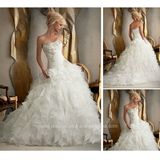 Modern Embroidary Beading Layer Pleating Ball Gown Wedding Dress