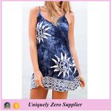 Soft Hand-Feel Sexy Floral Print Backless Spaghetti Strap Girl's Dress