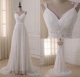 A-Line Spaghetti Straps V-Neck Chiffon Beach Wedding Bridal Dresses