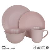 Embossed Pink Color Ceramic Stoneware Dinner Set