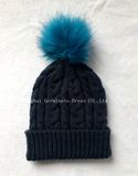 Hot Selling Fashion Cable Knitting Hat with Fur Pompom (JTB203)