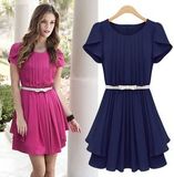 New Arrival Sunmmer Fashion Chiffon Dress with Belt (FS5828)