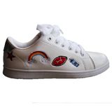 latest Micro Leather Fashion Sneaker Lace-up White Casual Shoes Wholesale for Women