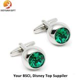 Green Crystal Silver Rounded Square Cufflinks for Sale