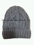 Fashion Knitting Hat with Cable Heather Grey Beanie Hat (HJB094)