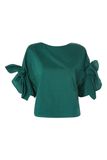 Hot Sale Plain 100% Cotton Gilrs Bow Sleeve Poplin Top Blouses