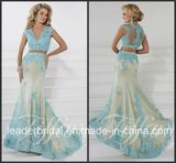 Two Pieces Blue Party Prom Gowns Lace Evening Dress (P16103)