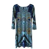 Ladies' Peacock Placement Print Milk Fiber Dress with Half Sleeve