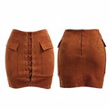 Fashion Women Slim Velvet Pocket Bandage Clothes Skirt