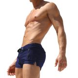 Navy Drawstring Men's Fitness Clothing Swimming Trunks with Zipper Pocket