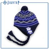 Embroider Knit Beanie Hat with POM POM Earflap