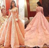 Pink Lace Ball Gowns Beading Pink Wedding Dress B197