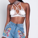 Fashion Women Sexy Embroidery Mesh Bra Blouse