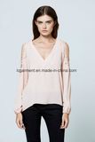 Spring Long Sleeve Lace Pink Chiffon Fashion Blouse Latest Design