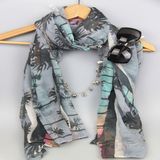 Digital Printing Coconut Tree Woven Scarf for Women Fashion Accessory Spring Shawls