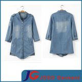 Half Short Sleeves Women Long Buttonjean Blue Coat (JC4104)