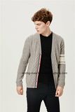 Cable Knit V Neck Men Cardigan with Ribbon