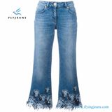 Lions Printed Blue Spandex Cropped Women Jeans Denim