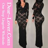 Black Lace Long Sleeve Evening Dress