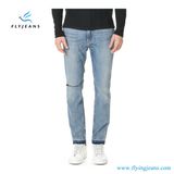 Professional Manufacture Men Denim Jeans with Whiskered Stone Wash Frayed Leg and Holes (pants E. P. 4005)