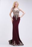 Red Evening Dresses Elegant Beading Square Neck Floor Length Dress with Court Train