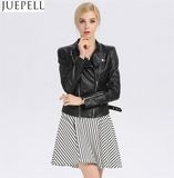 Europe New Slim Women Double Zipper Decoration PU Jackets Locomotive Washed PU Leather Us Jacket Coat