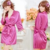 Sexy Women Satin Lace Robe Sleepwear Lingerie Nightdress G-String Pajamas