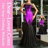 Purple Sequin Applique Evening Party Mermaid Dress