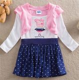 Girls Fashion DOT Printed Cotton Dress in Spring and Autumn/Fake Two-Piece Long Sleeved Princess Dress Kd1623