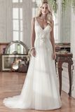 V-Neck Bridal Party Evening Gowns Tulle Flowers Wedding Dress Wan44