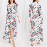 Fashion Women Leisure Casual Chiffon Printed Bandage Shirt Dress