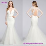 Chantilly Lace Modified A-Line Wedding Dress with Curved V-Neckline