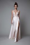 V Neckline Satin A Line Applique Prom Evening Dress