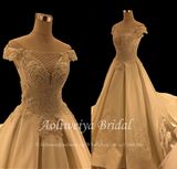 Aolanes off Shoulder Satin Wedding Gown