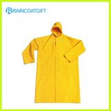 Durable PVC Polyester Safety Long Yellow Raincoat