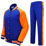 Button up Cotton Plain Men Baseball Jackets with Pants, Sportswear Suit