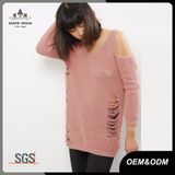 Blush Pink Ladies Cold Shoulder Ladder Knit Fashion Jumper Sweater