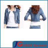 New Lace Round Collar Women Distressed Jean Jacket (JC4057)