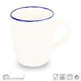 12oz White Stoneware Mug with Blue Rim Manufacture