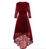 Ladies Lace Fashion Long Dress MID Sleeve Mix Dress