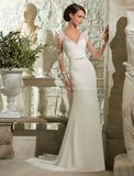 V-Line Long Sleeve Brial Gown See Through Lace Wedding Dress