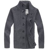Knitted Crochet Cardigan Sweater for Man Polo Neck